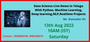 Data Science Live Demo In Telugu With Python, Mechine Learning, Deep learning ,NLP, Realtime Projects